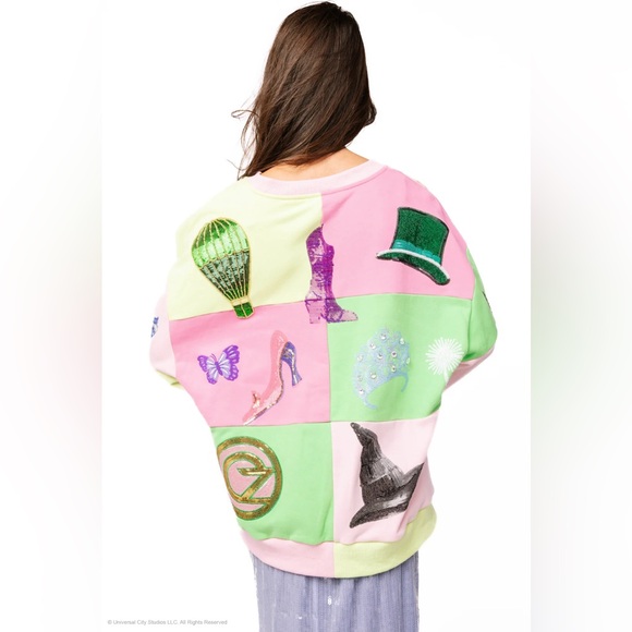 Licensed, Pink & Green Checkered Wicked Icon Sweatshirt Queen of Sparkles. - Picture 2 of 2
